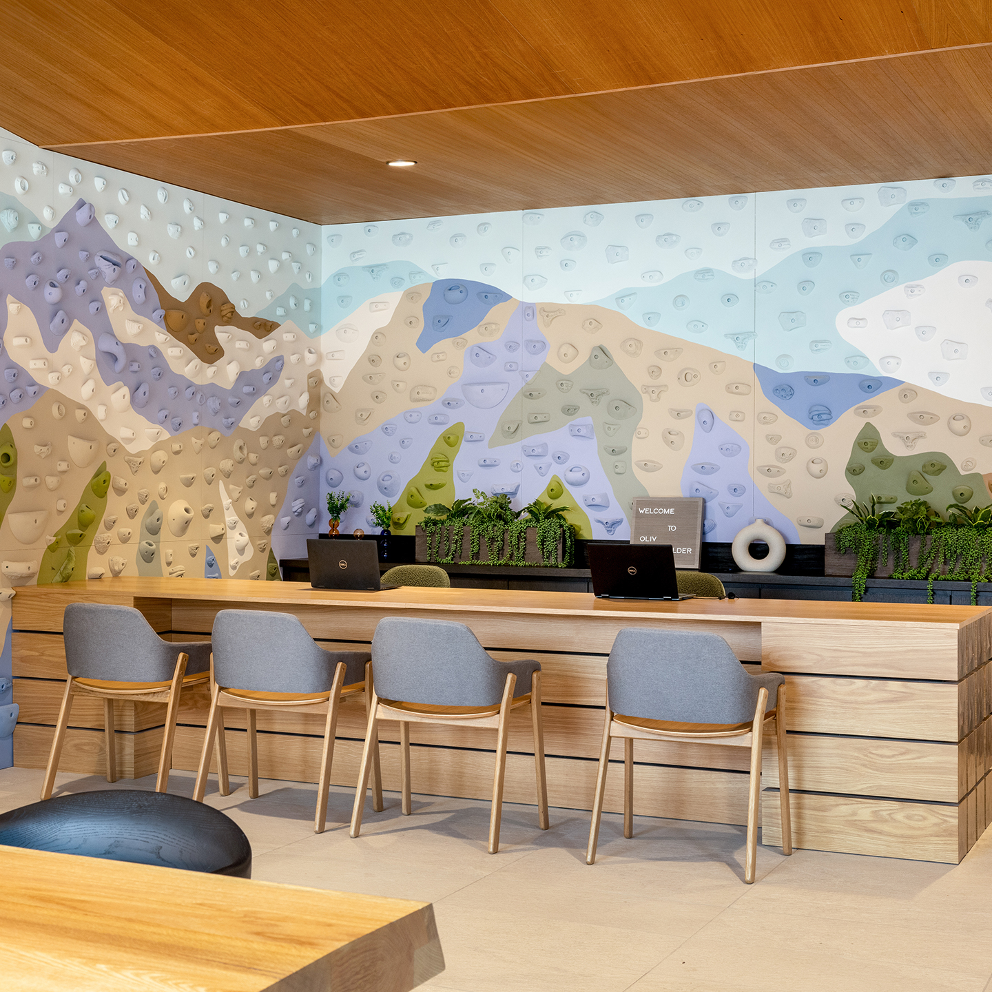 A mural of a mountain range