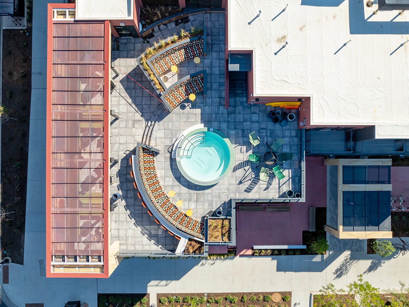 aerial view of rooftop lounge